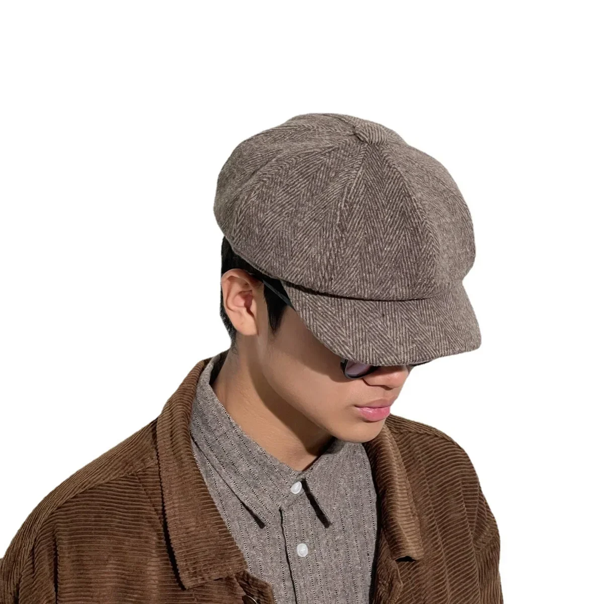 Retro woolen beret autumn and winter hat Korean version diagonal octagonal hat for men, British newsboy painter hat for women