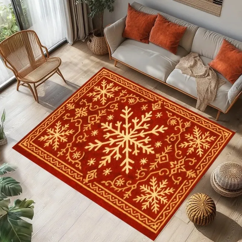 

Red Christmas Rug,snowflake Holiday Rug,winter Festive Rug,vintage Style Seasonal Rug,traditional Christmas Decor Rug,xmas Rug