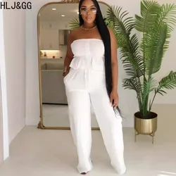 HLJ&GG Elegant Lady Solid Color Wide Leg Pants Two Piece Sets Women Sleeveless Backless Top + Pants Outfits Female 2pcs Clothing