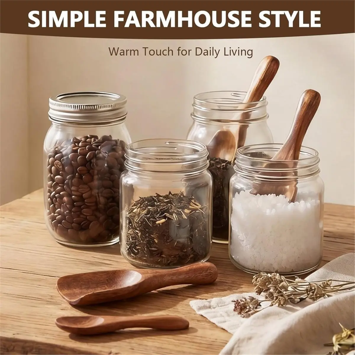 4PCS Wooden Scoops, Small Scoops for Canisters,Laundry Detergent Measuring Scoop, for Ground Coffee Seasoning Bath Salt