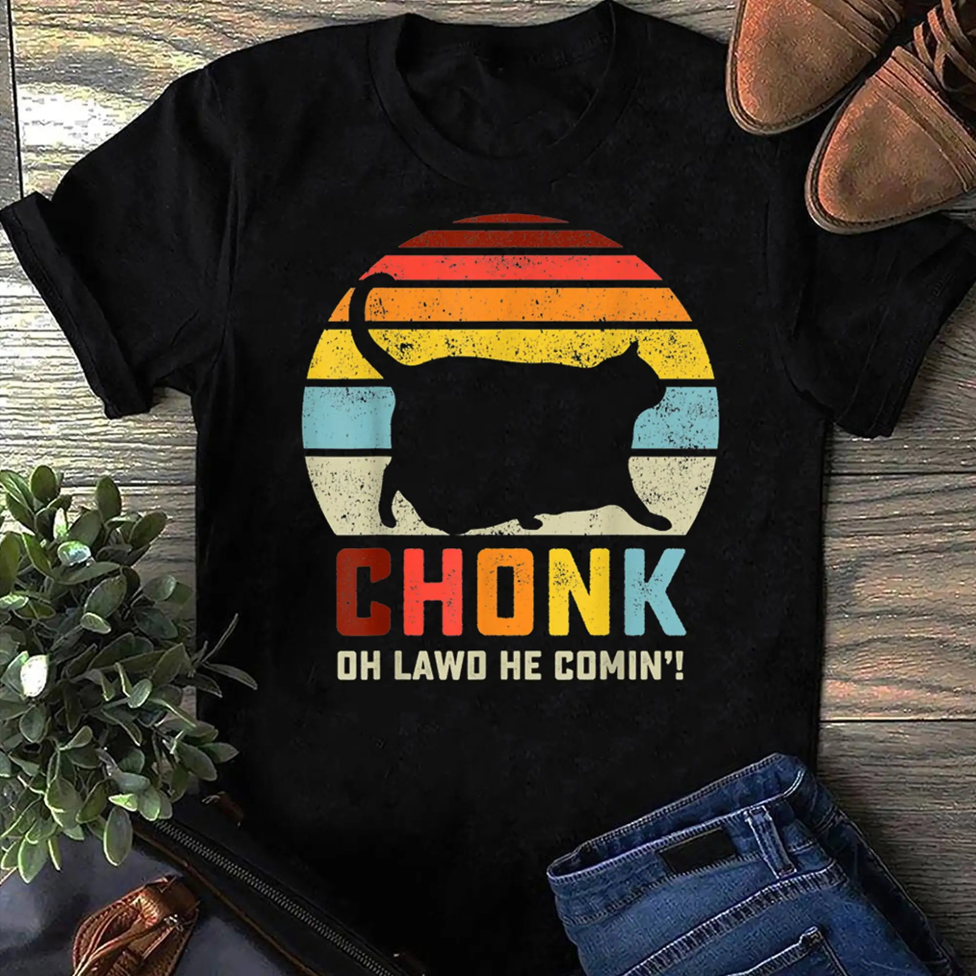 Chonk Cat Scale Meme Funny Retro Style Vintage Cats Memes T Shirt for Lovers