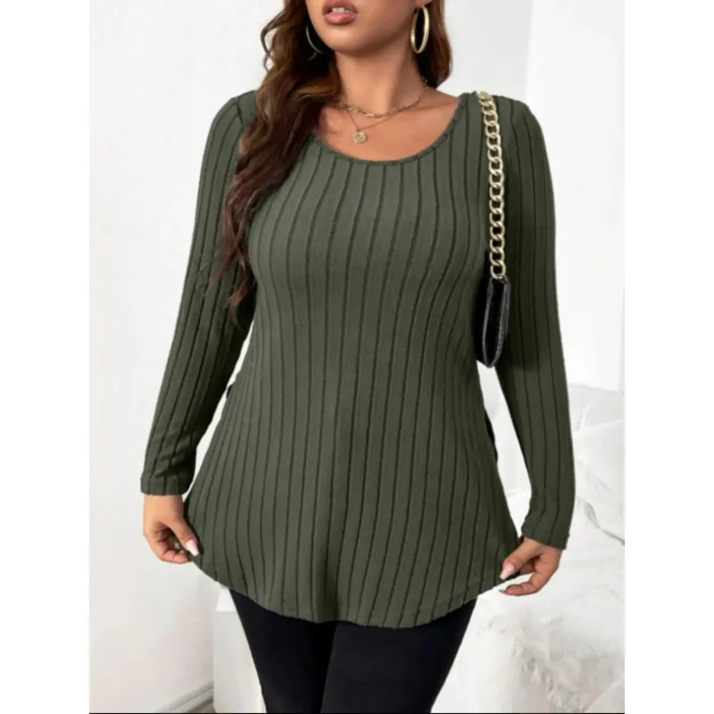 Plus size nova moda feminina listra t camisa escritório elegante senhora sólida casual moda com decote em v magro manga longa topos