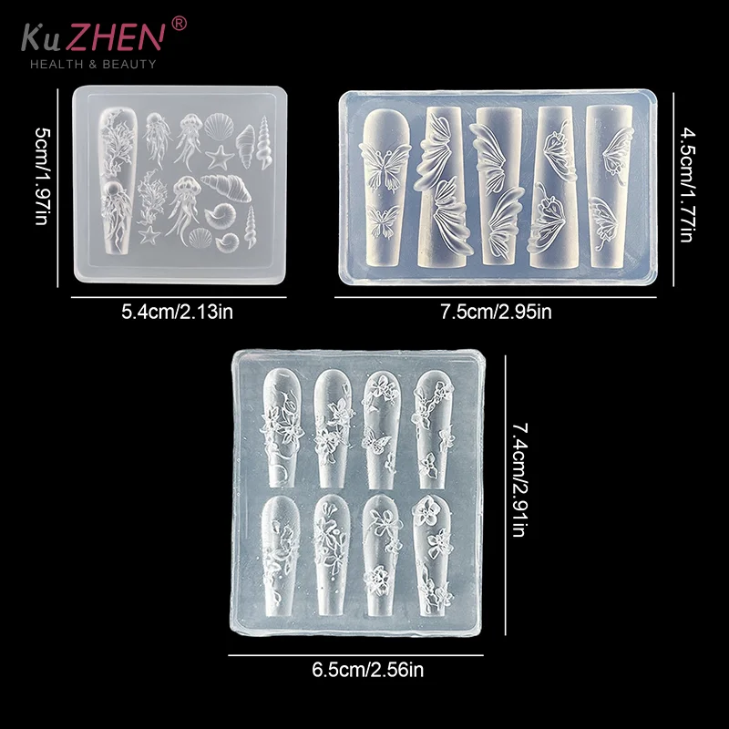 ثلاثية الأبعاد قالب سيليكون صغير فراشة زهرة مسمار الفن زينة الأظافر DIY تصميم زهرة قذيفة مسمار قالب ختم لوحة قالب مانيكير