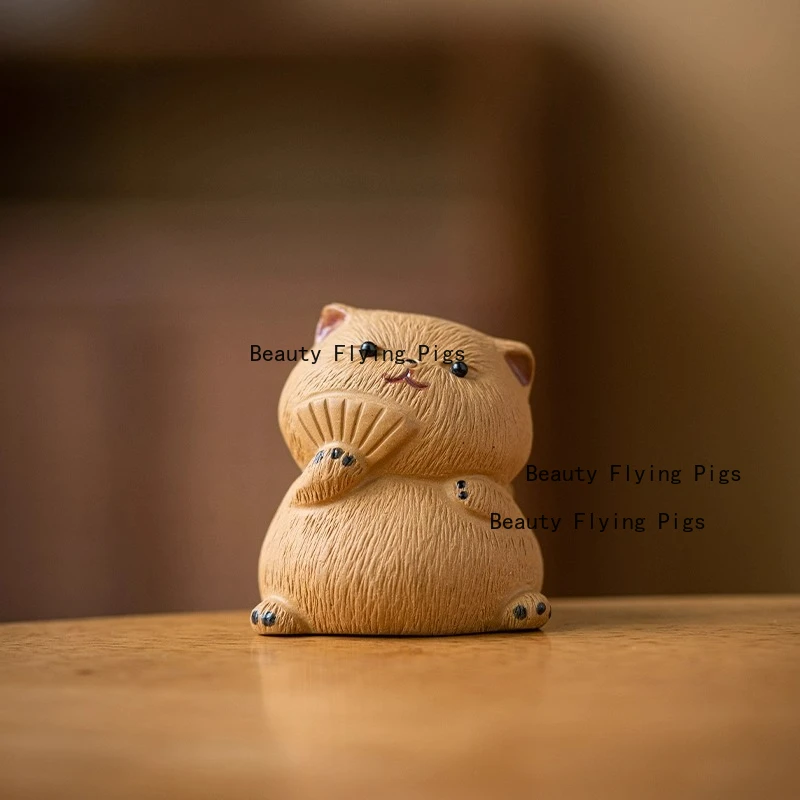 Yixing Purple Clay Cat Tea Pet Cute Desktop Decoration Tea Set Supplies Accessories High End Tea Toys Kawaii Room Decor