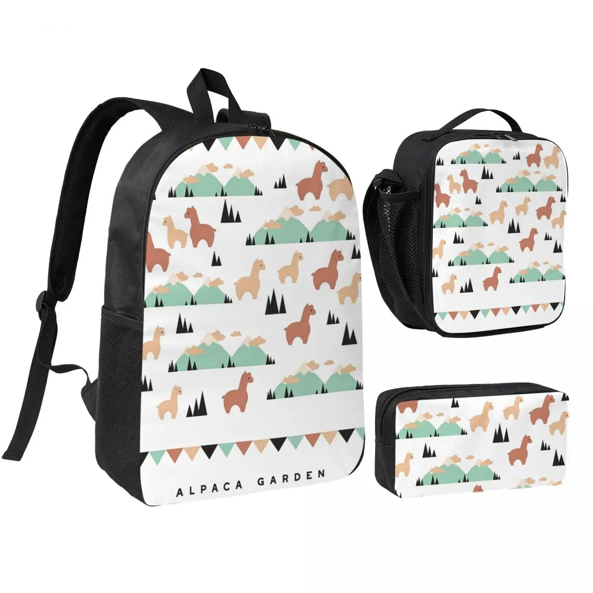 Vintage Spring Alpaca Garden Backpack Student BookBag School Bag Shoulder Bags 3ps Insulated Lunch Bag Pencil Case