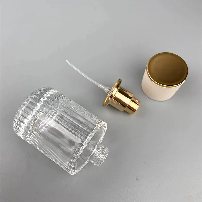 30ml/50ml Refillable Clear Glass Perfume Bottle Striped Spray Makeup Dispenser Bottle