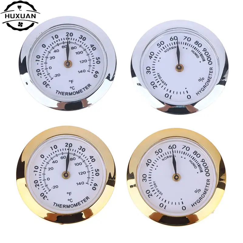 Direct Pin Embedded 37mm Pointer Thermometer Hygrometer Cigar Box Juggling Moisture-proof Box Portable Mini Thermometer