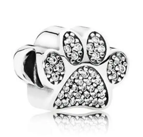 Genuine 925 Sterling Silver Bead Dog Paw Print Silver Charm Beads Fit Pandora Bracelet & Necklace Women Diy Jewelry