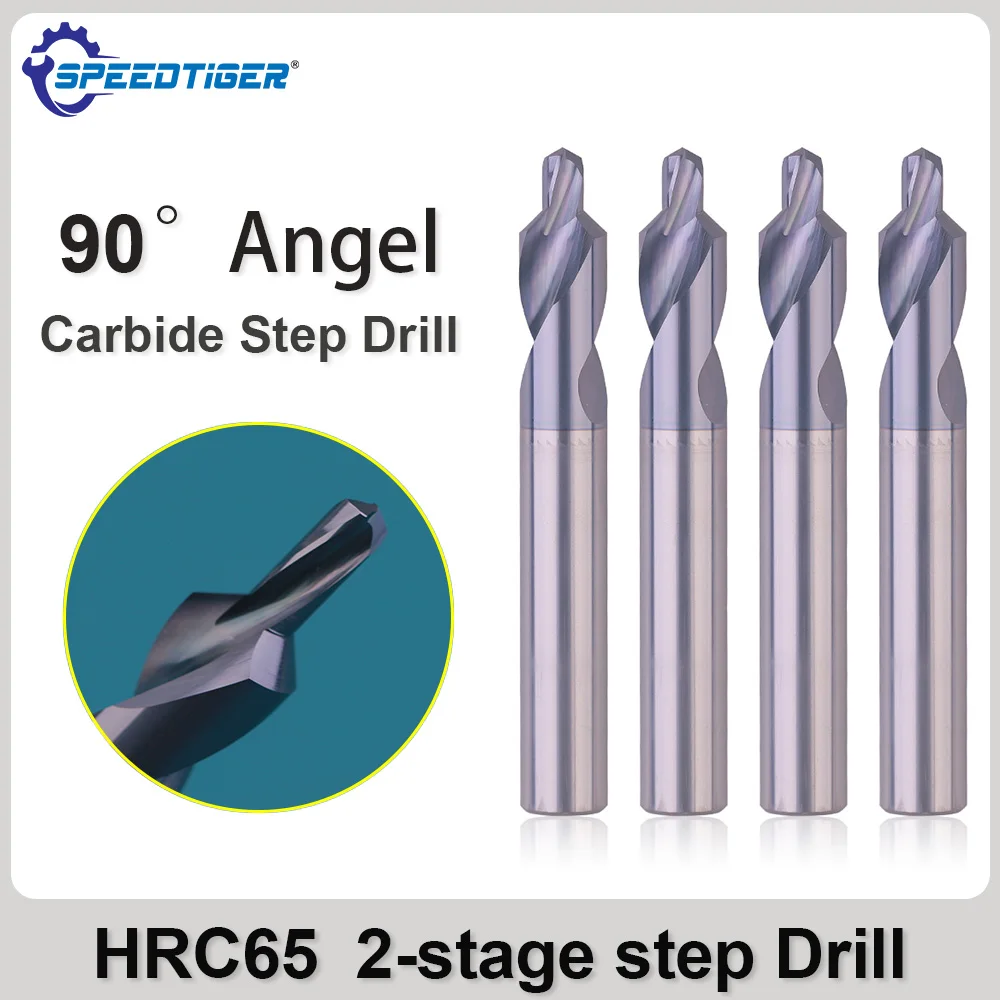 

SPEEDTIGER HRC65 Step Drill 90 Degree for Steel CNC Precision Solid Carbide Drilling Tools Coated 4.2MM Countersunk Screw Hole