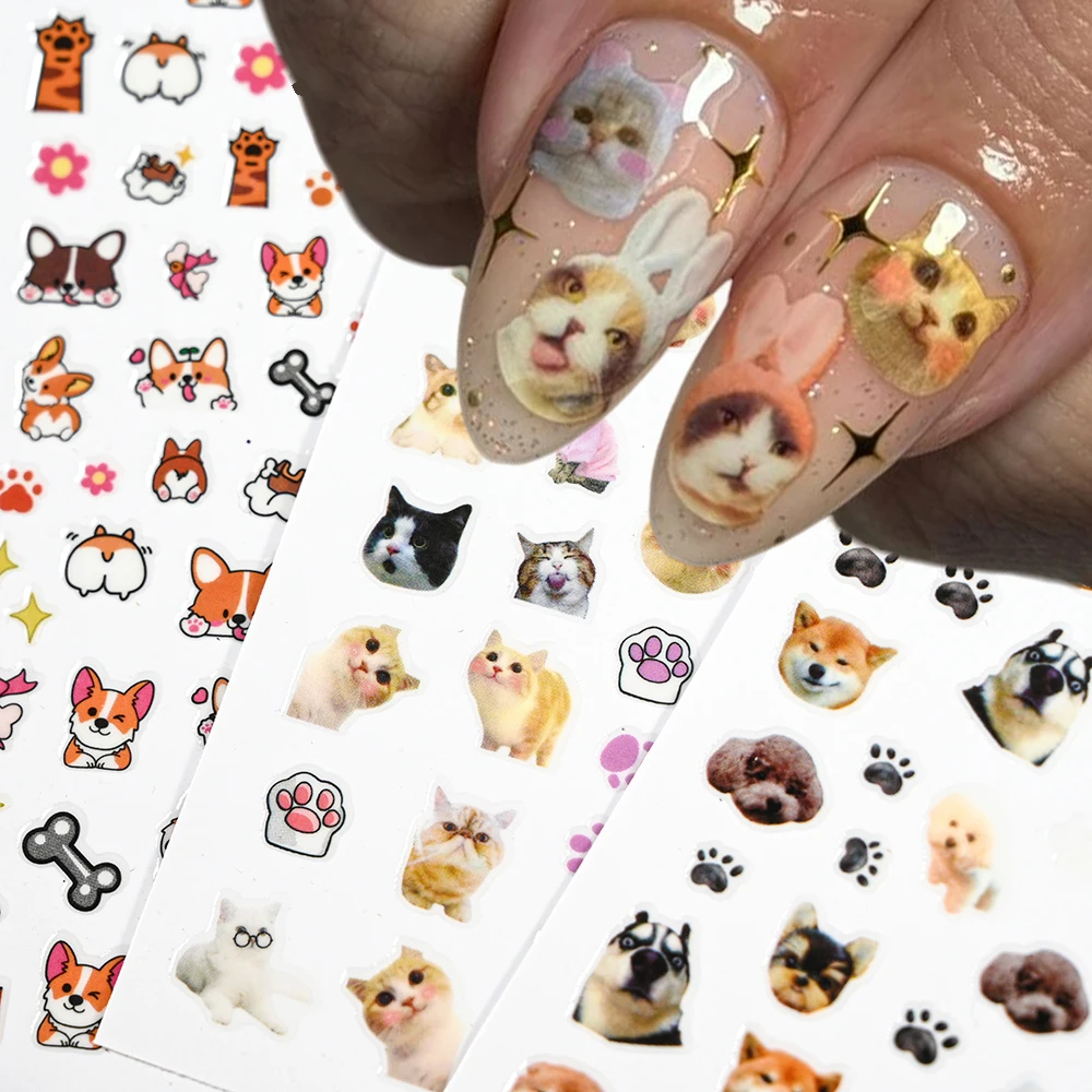 Schöne Katze Nagel Aufkleber 3d Tier Cartoon Hund Kritzeln Relief selbst klebende Nail Art Aufkleber niedlichen Welpen Kitty y2k Nägel Dekoration