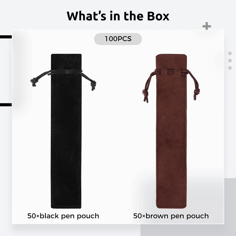 Velvet Pen Bolsa Sacos com cordão, Pen Sleeve Holders, Bolsas multiuso, 1.4X6.9In, 100 pcs