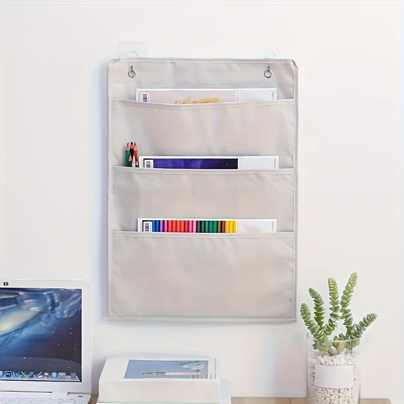 1 Three-Layer Magazine Storage Hanging Bag for the Side of the Table, Thickened and Wear-Resistant, Foldable with Large Capacity, Dust-Proof and Washable, Suitable for Bedrooms, Living Rooms, Bathrooms, Study Rooms, Behind Doors, Walls, and Closets