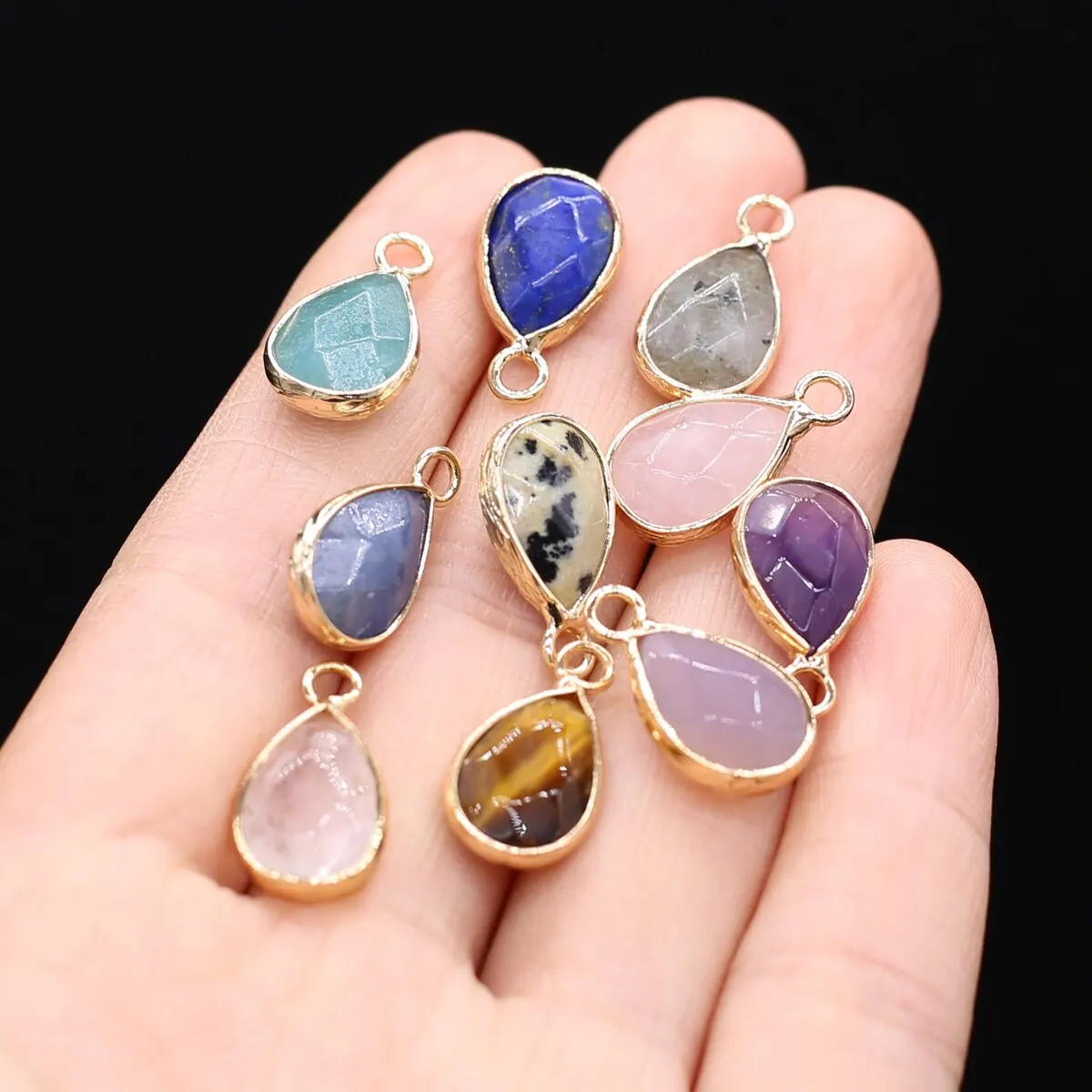 18x10mm Teardrop Pendant Natural Amethyst Lapis Lazuli TIGER'S Eye Quartz Charms for Jewelry Making DIY Necklace Earrings 5pcs