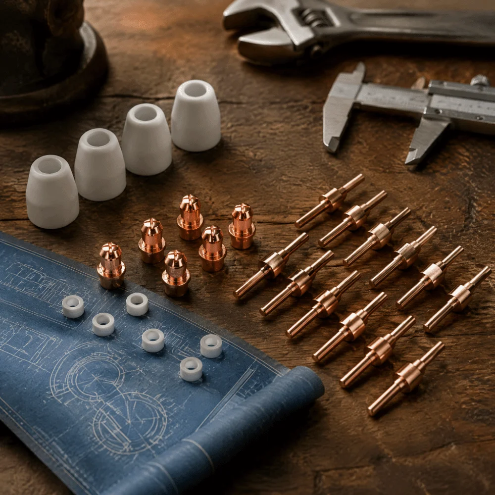 65pcs 40A Rating Plasma Torch Tips Shield Cup Included Extended Design Plasma Cutter Electrode Nose Fittings