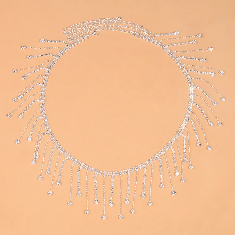 Sexy Rhinestone Waist Chain Tassel Body Jewelry for Women Summer Double Layer Crystal Belly Waist Chain Belt Jewellery