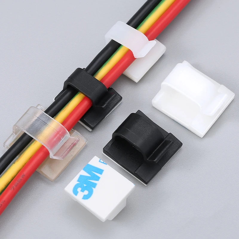 Premium Cord Organizer & Wire Clips: Strong 3M Sticky Pad, Flame-Retardant PA66 Cable Clamp Holder for Office/Home Desk Cable Ti