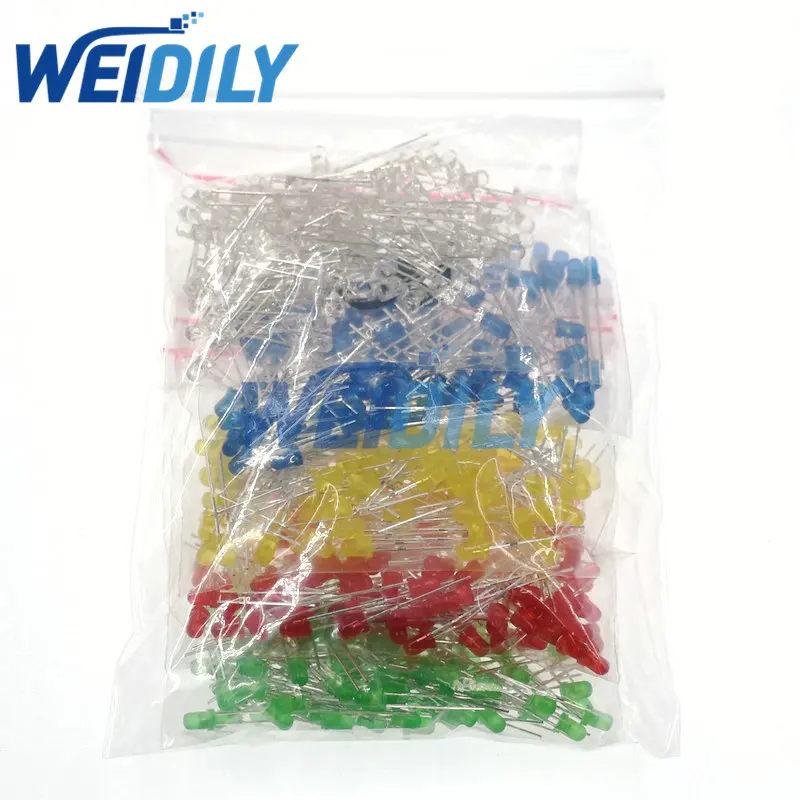500PCS 5 Farbe F3 3MM Runde LED Sortiment Kit Ultra Helle Wasser Klar, Weiß/Gelb/Blau/grün/Rot Licht Emittierende Diode LED