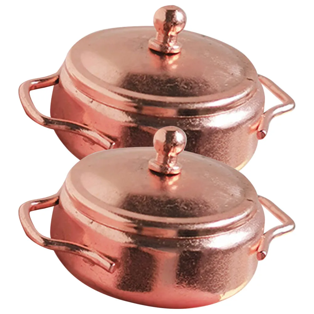 

2Pcs Joyful Mini Stew Pot Decoration Set Realistic Texture Mini Cookware for Dollhouse Kitchen Tabletop Ornament Miniature