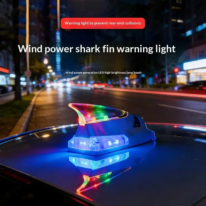 Universal Car Roof Wind Powered LED: Light Fin Auto Safe Warning Flash Antenna Lamp