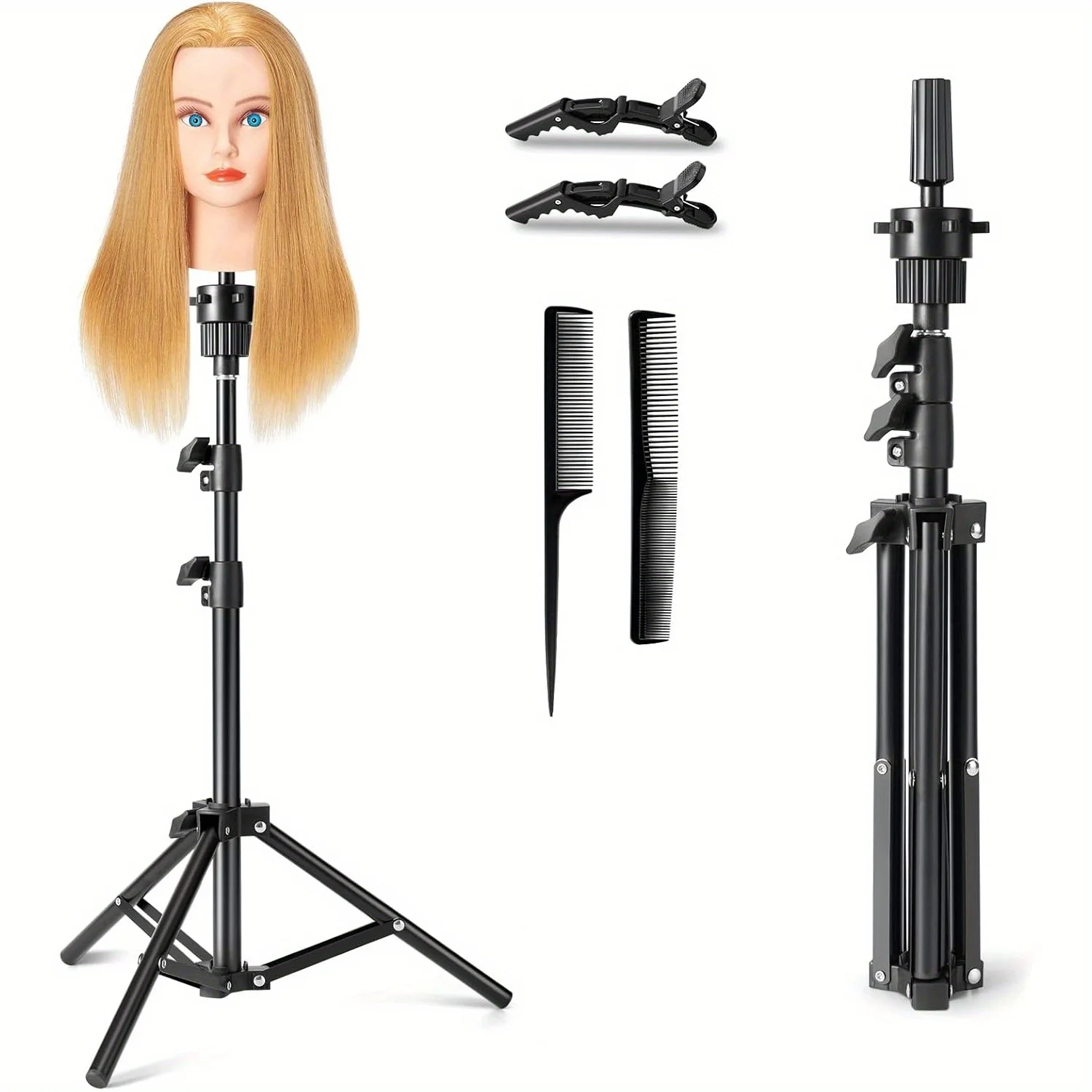 Adjustable Wig Stand Wig Tripod With Canvas Head Training Mannequin Head Wig Head Wig Making Kit Wig Tripod Stand