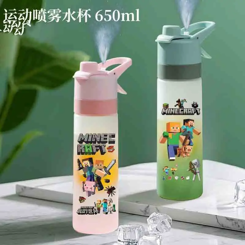 650ml New Minecraft Water Cup Summer Spray cup Portable Sports Outdoor Student Leak proof Large Capacity Water Cup Gift ﻿