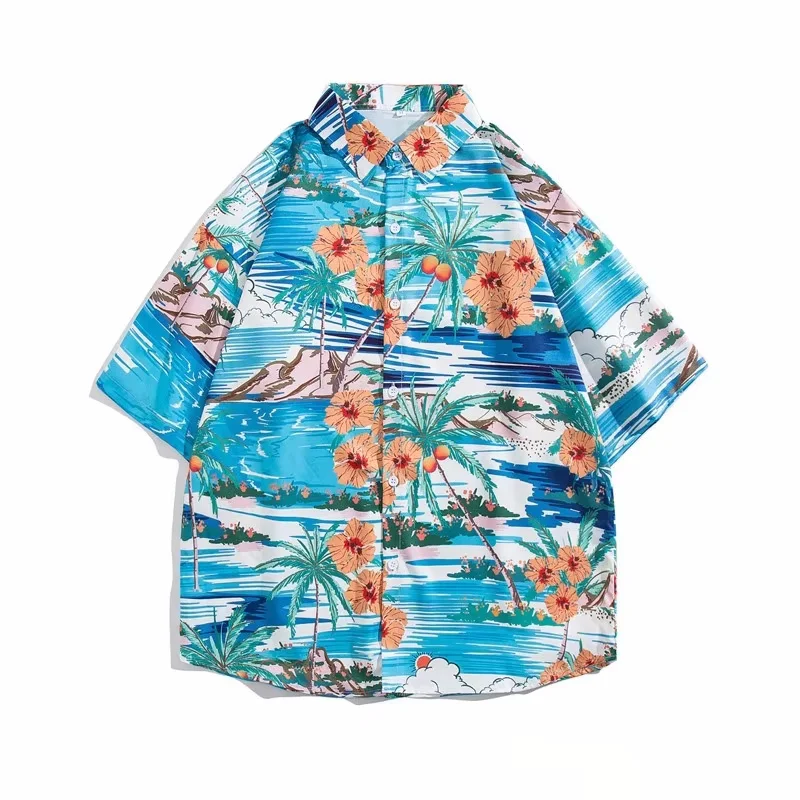 Men\'s Summer Thin Short Sleeve Floral Shirt Male Fashion Handsome Hawaiian Beach Casual Loose Fit Half Sleeve Shirt Coat