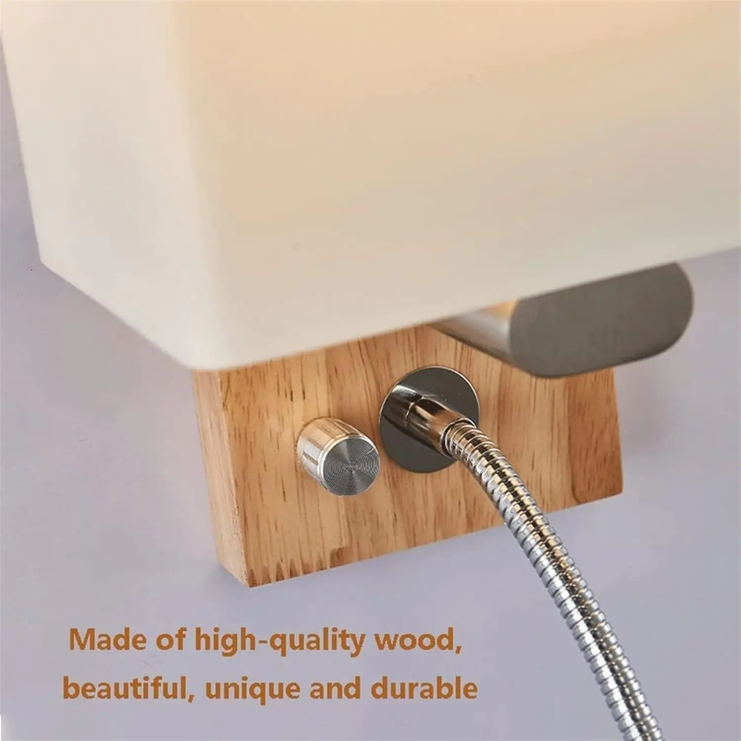 Wooden Wall Light With Oval/Rectangle Fabric Shade, Base Switch Vanity Light, Bedroom Frosted-glass Wall Sconce