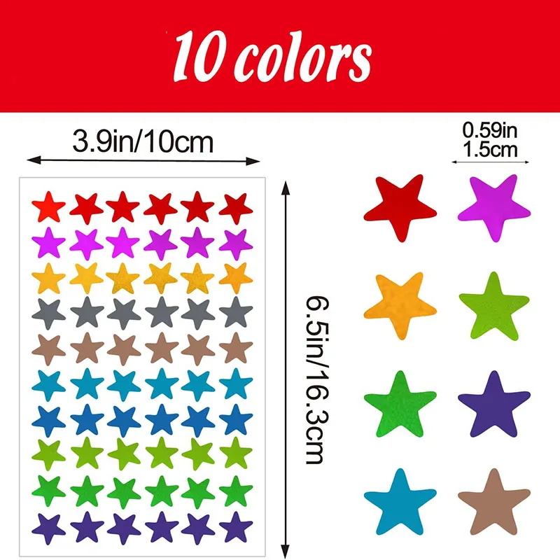 Pegatinas de estrella láser de colores mezclados para niños, etiqueta de tabla de comportamiento de recompensa, planificador de estudiantes,