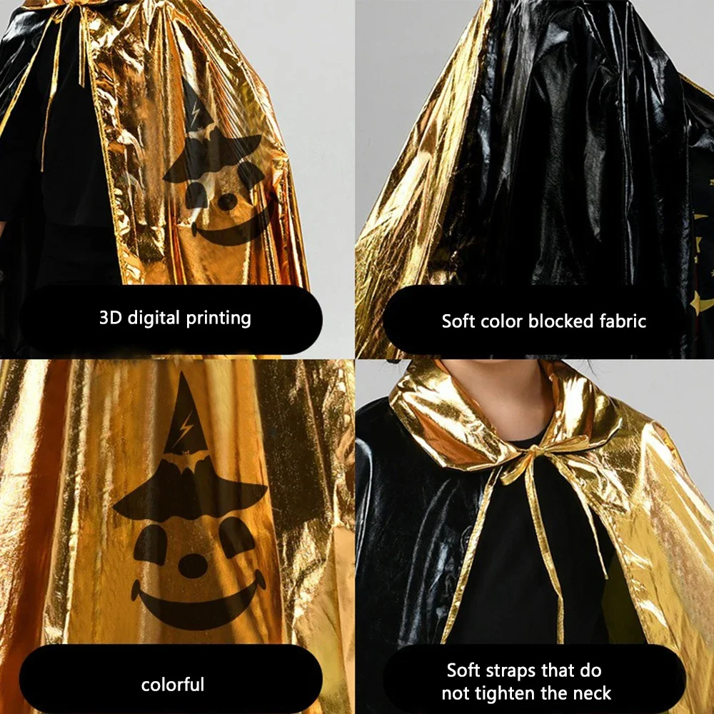Little Witch Halloween Style Glossy Capes for 3-14 Year Old Girls Trick or Treating Party Cosplay Costume with Pumpkin Candy Bag