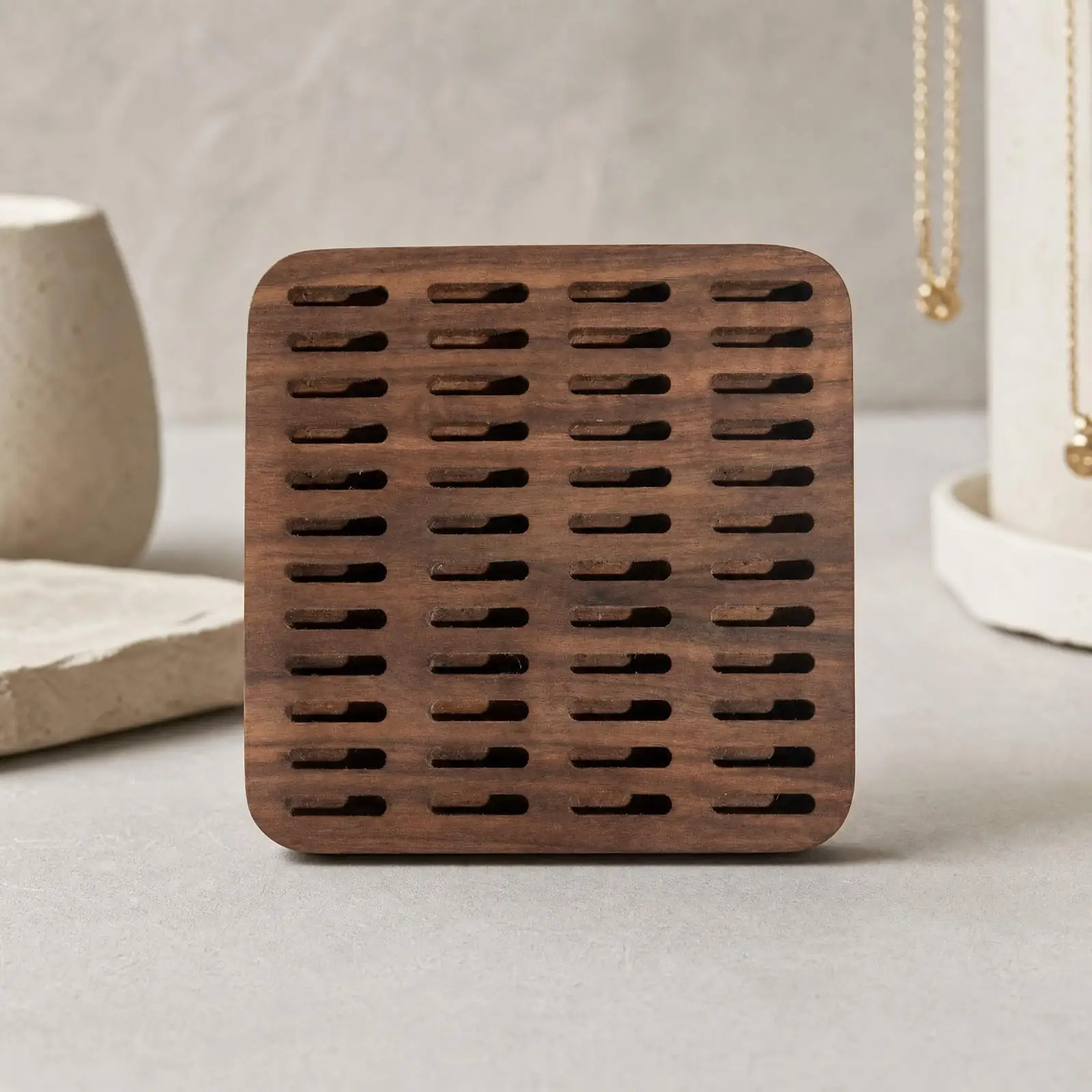 Low Profile Jewelry Tray Organizer Walnut Ring Display Stand for Necklace Accessories
