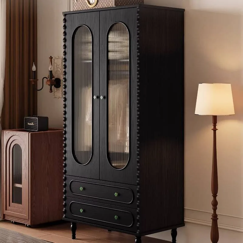 Modern Nordic Glass Wardrobes Closet Vintage Living Room Clothes Wardrobes Bedroom Storage Wooden Guarda Roupas Home Furniture