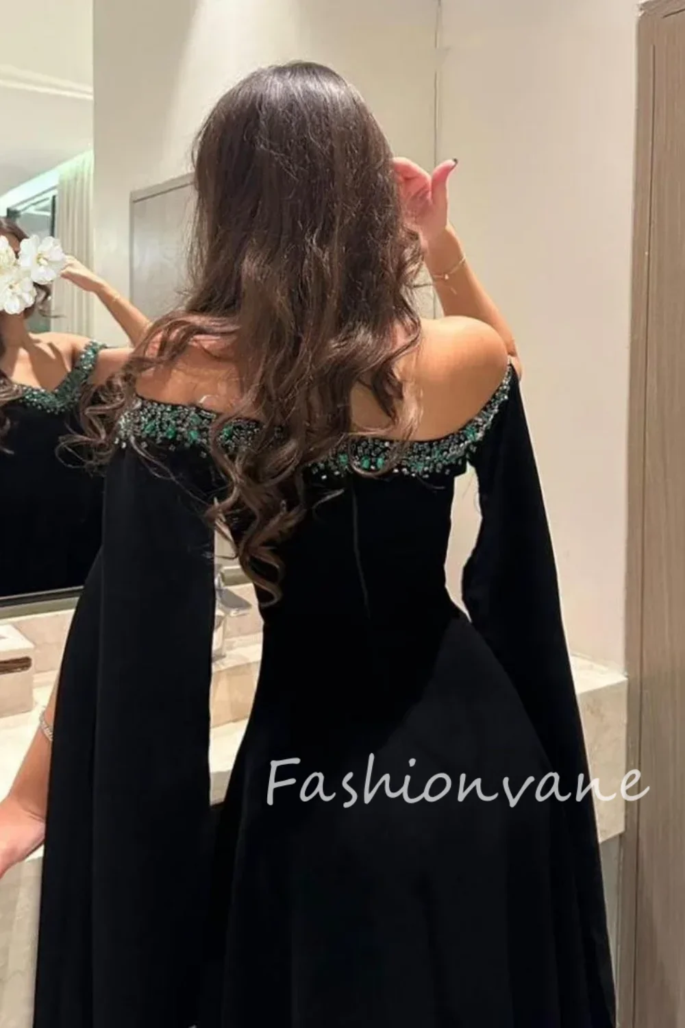 

Fashionvane 2026 Customized A-line Evening Dress Half Sleeves Green Beaded Ankle Length Arabia Formal Party Prom Dress