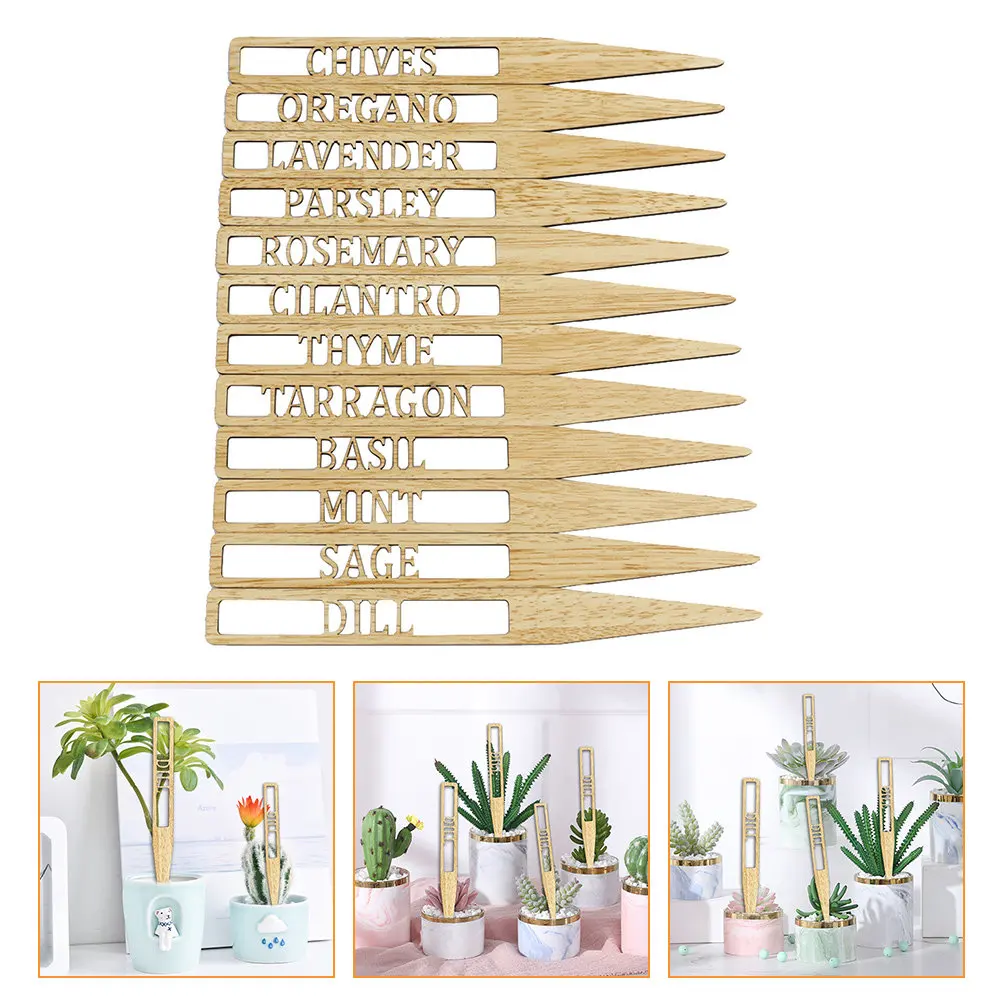 Wooden Plant Labels 12 Pack Natural Garden Markers for Herbs Pots Seedlings Indoor Outdoor Gardening Tags