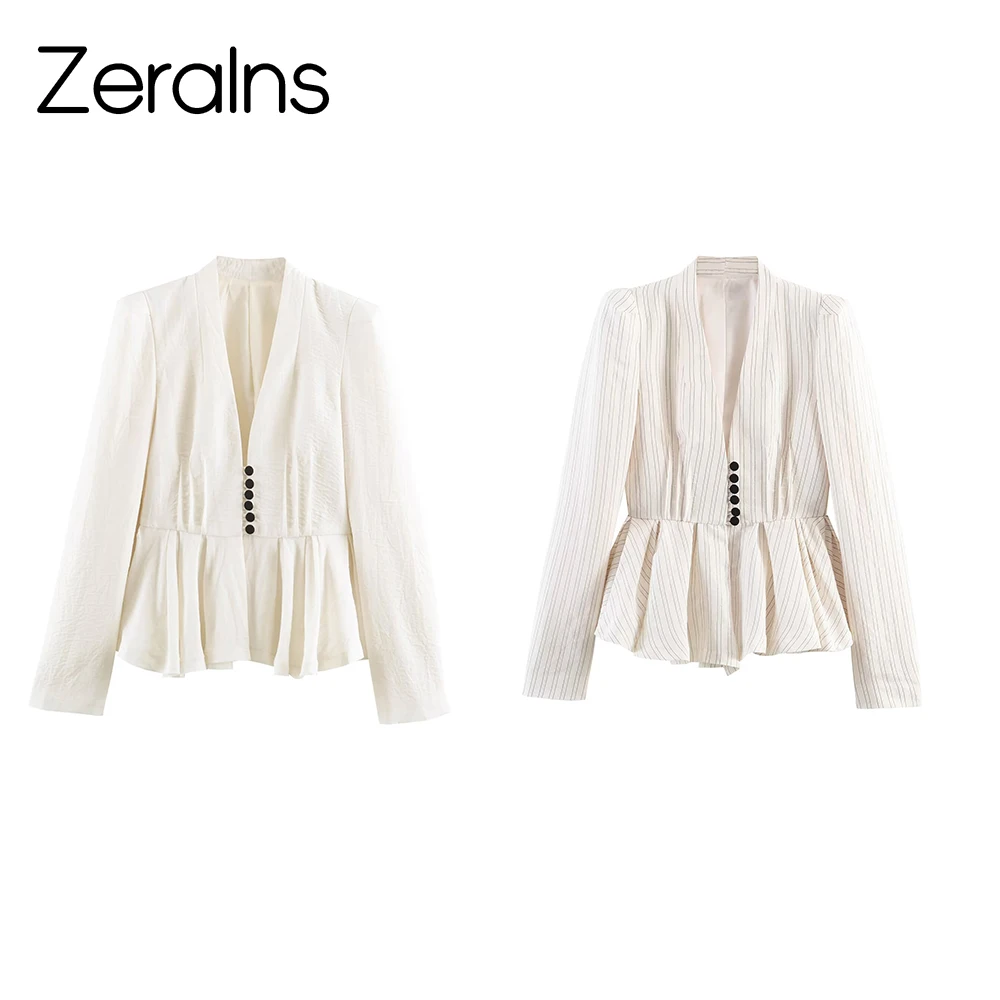 ZERAINS 2026 Summer New Arrivals Women's Fashion Slim Fit Long Sleeve Padded Shoulder Pencil Skirt Blazer