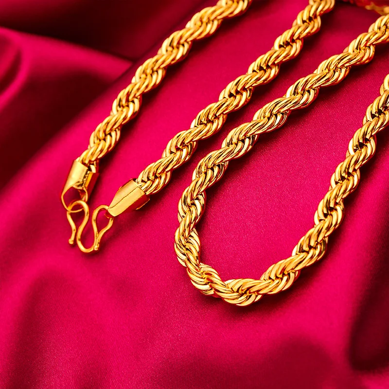Men 24K Gold AU999 Pure Gold Dragon Head Twist Chain Necklace - Solid durable, 3D plump, non-deformable