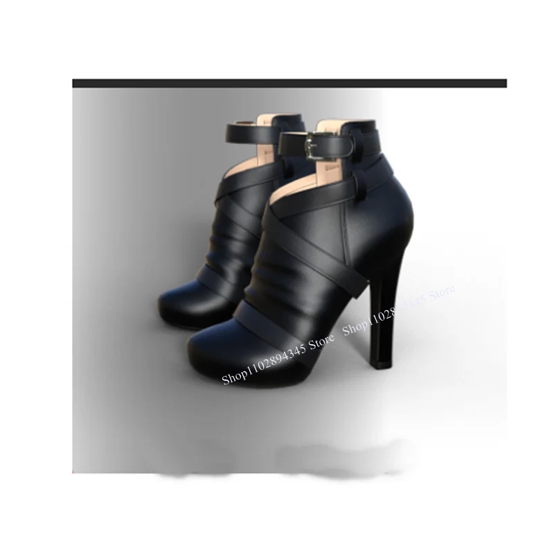 

Black Buckle Leather Pumps Round Toe Hollow Shallow Thin High Heel Cool Fashionable Sexy Big Size Woman Shoes Zapatillas Mujer