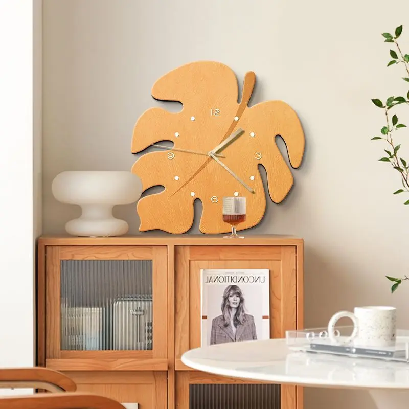 Creative Green Leaf Wall Clocks, Mute, Punch-free, Modern Fashion, Living Room, Household Personality, Dining Room, Bedroom