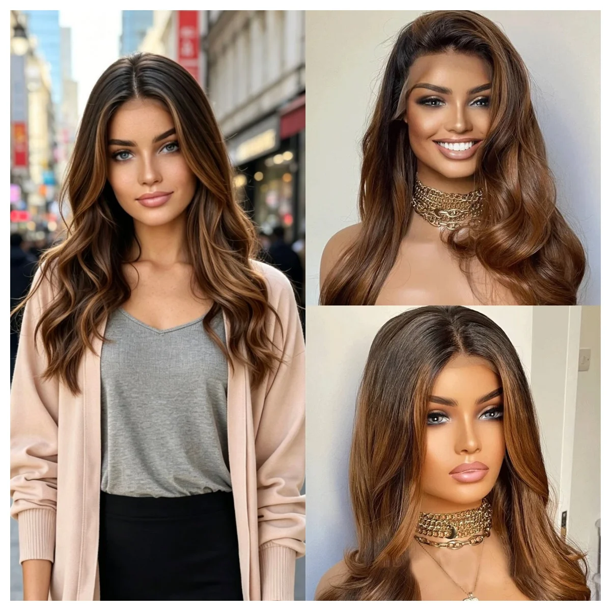 

Ombre Brown Blonde Synthetic Wig HD Lace Front Body Wave Glueless Style for Women Daily Cosplay