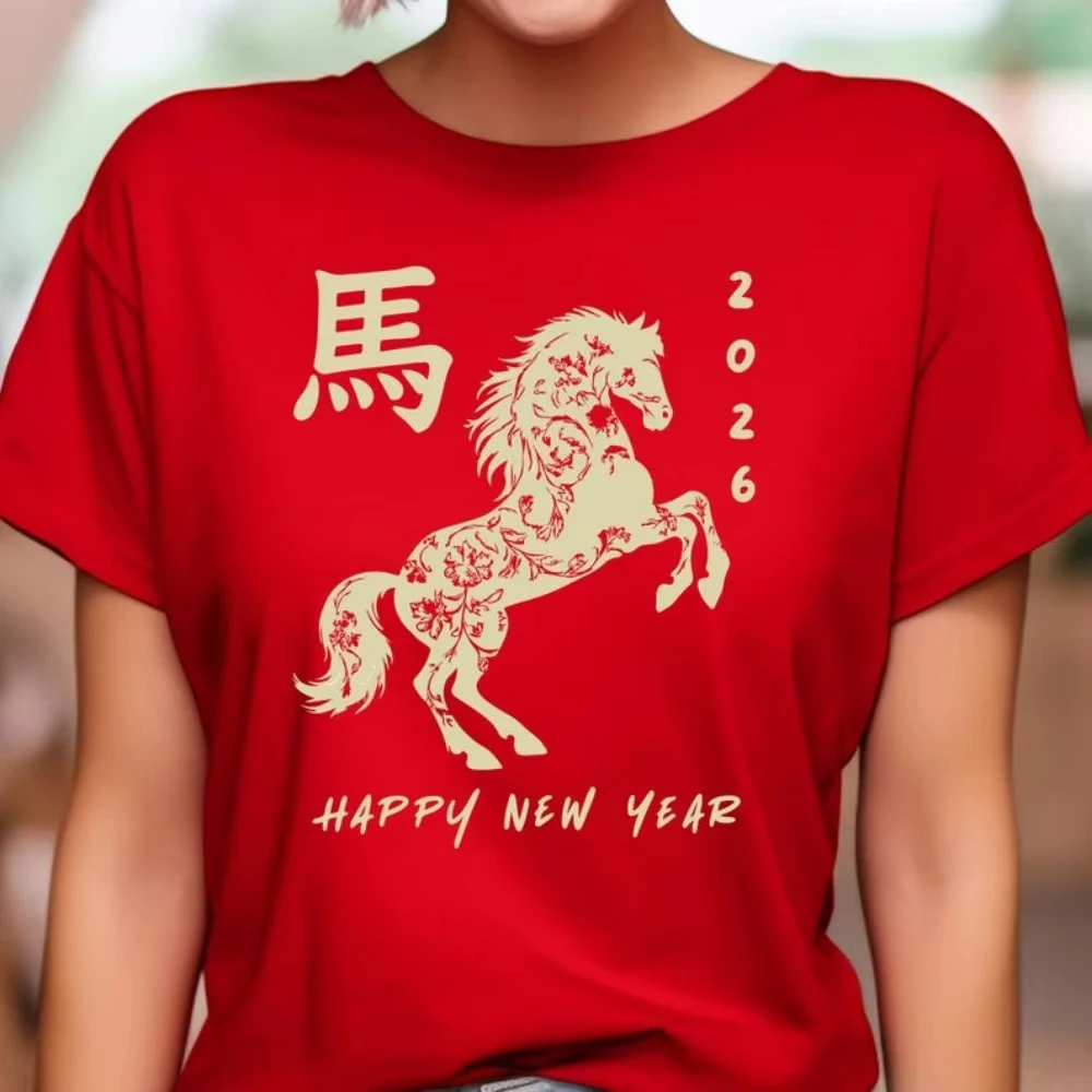 

Year of The Red Fire Horse 2026 Shirt Chinese New Year Horse Tees Lunar New Year Zodiac Ropa Mujer T-Shirt Vintage Clothes