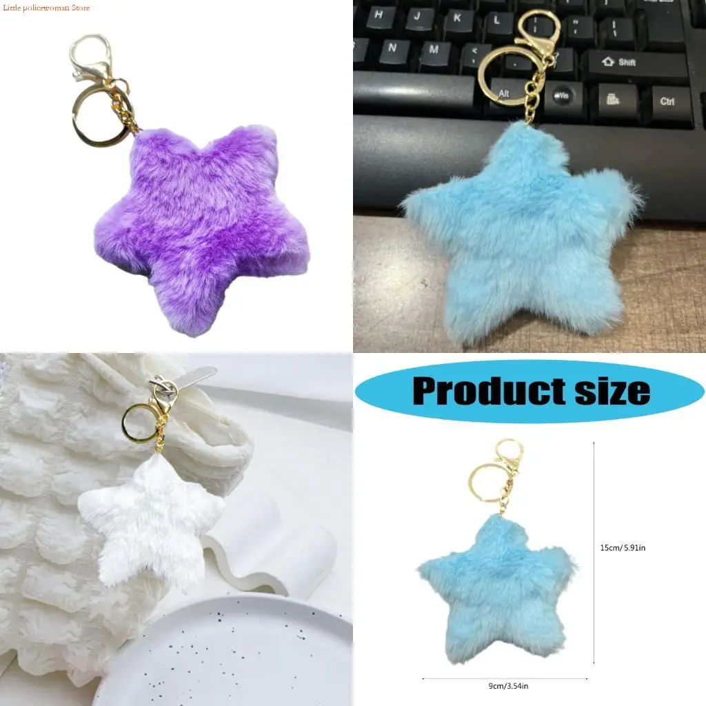F92D Blue Star Shaped Ring With Premium Plush Material Sturdy Keychain For Home Car Or Travel Accessories