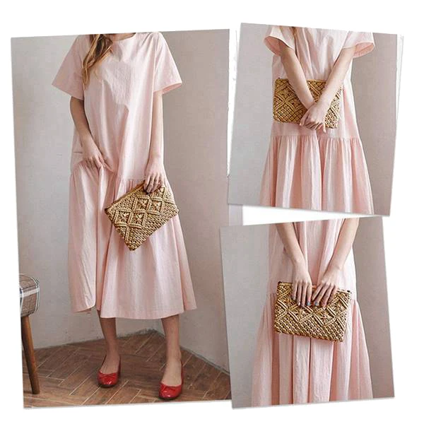 ABQR sac en coton tissé à la main pour femme sac tissé en paille porte-monnaie sac pour téléphone portable pochette sac à pompon kaki