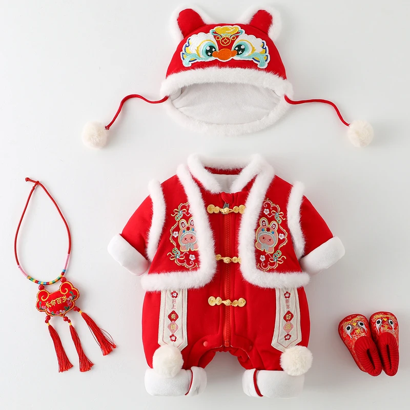 

Новогодний комплект одежды для малышей: хлопковый комбинезон-куртка, праздничная одежда для детей от года, теплый зимний комплект для улицы