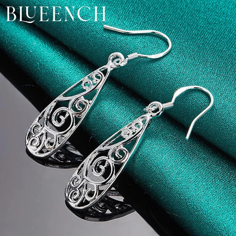 

Blueench 925 Sterling Silver Water Drop Engraved Cutout Earrings for Women Engagement Wedding Fashion Jewelry