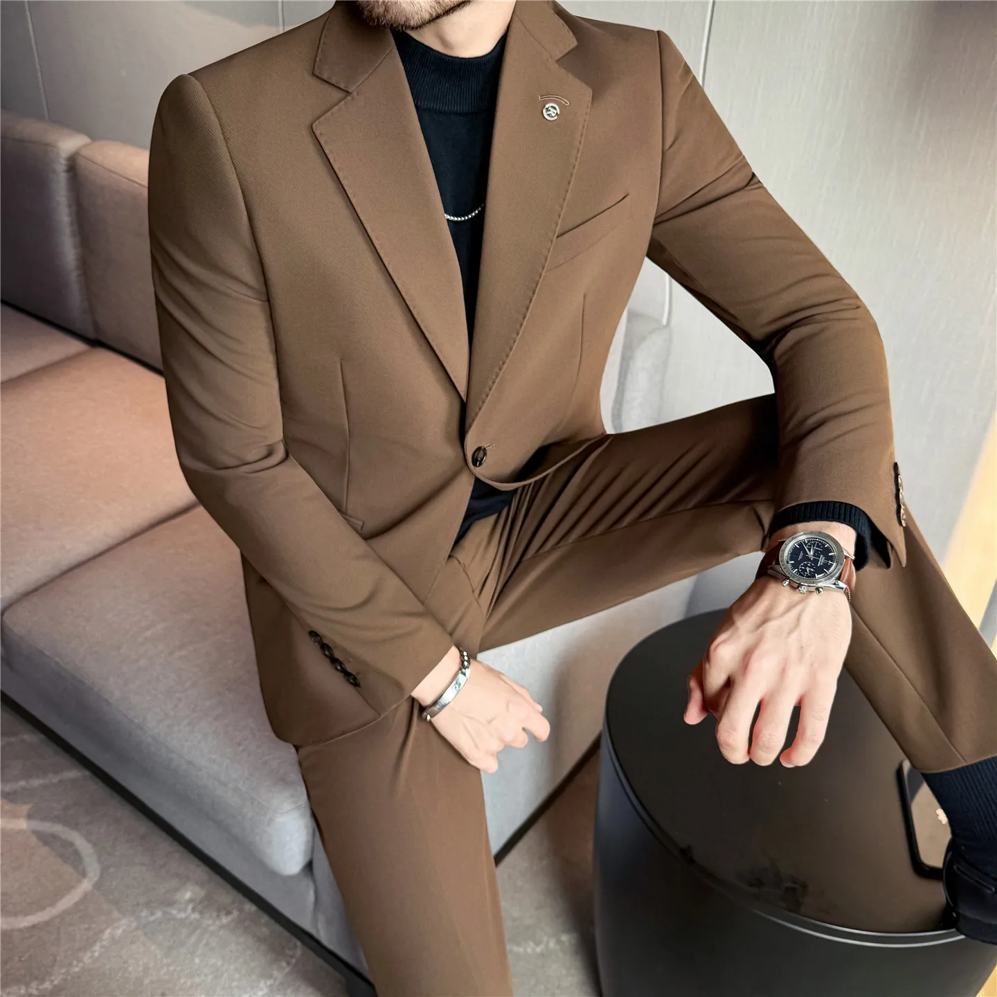 

High-quality wedding no-iron, anti-wrinkle, high-end fabric solid-color suit and trousers two-piece suit