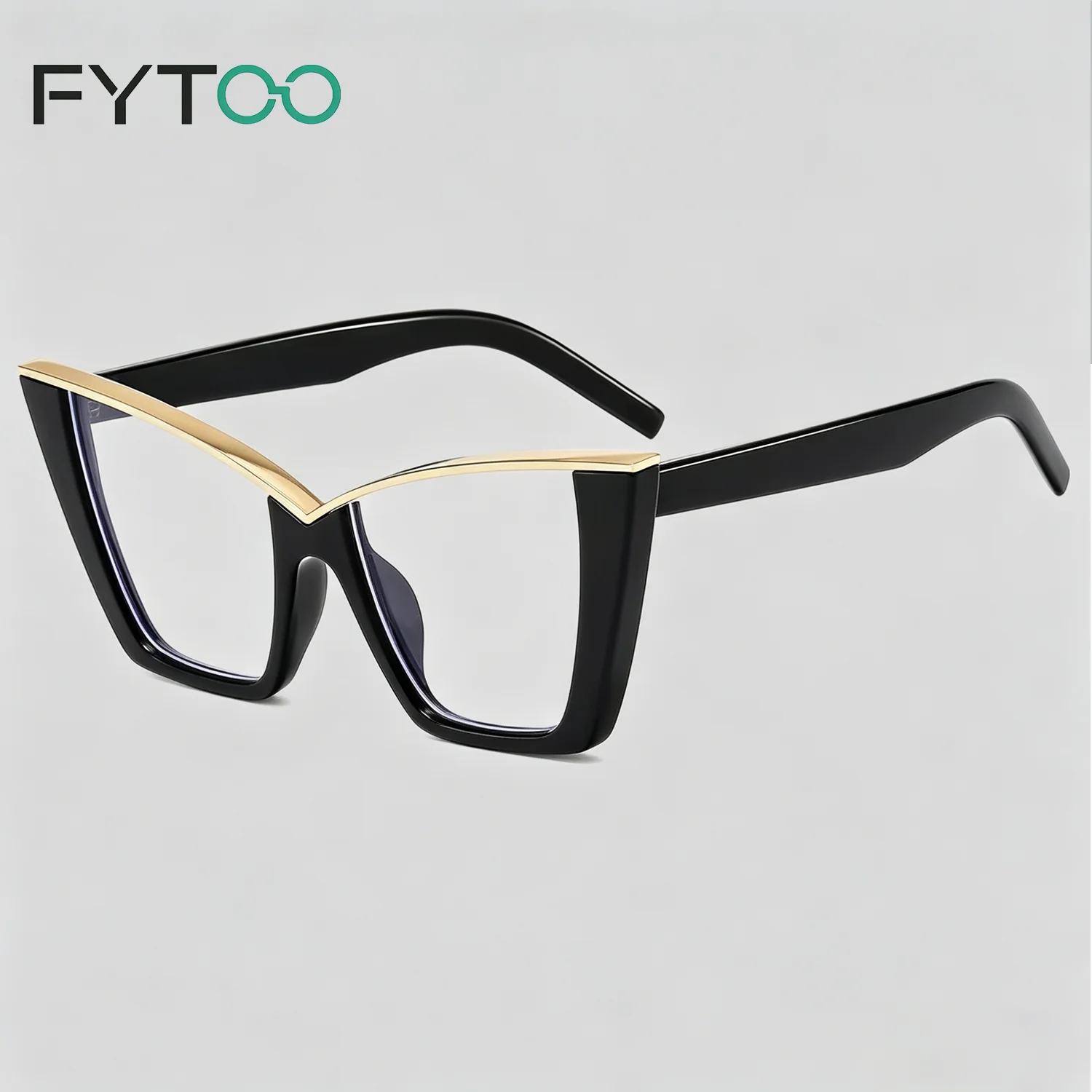 

Очки FYTOO Bold Cat Eye с защитой от синего света, компьютерные очки с геометрической металлической оправой для женщин, прочные, модные, предотвращающие усталость глаз, модель 89173