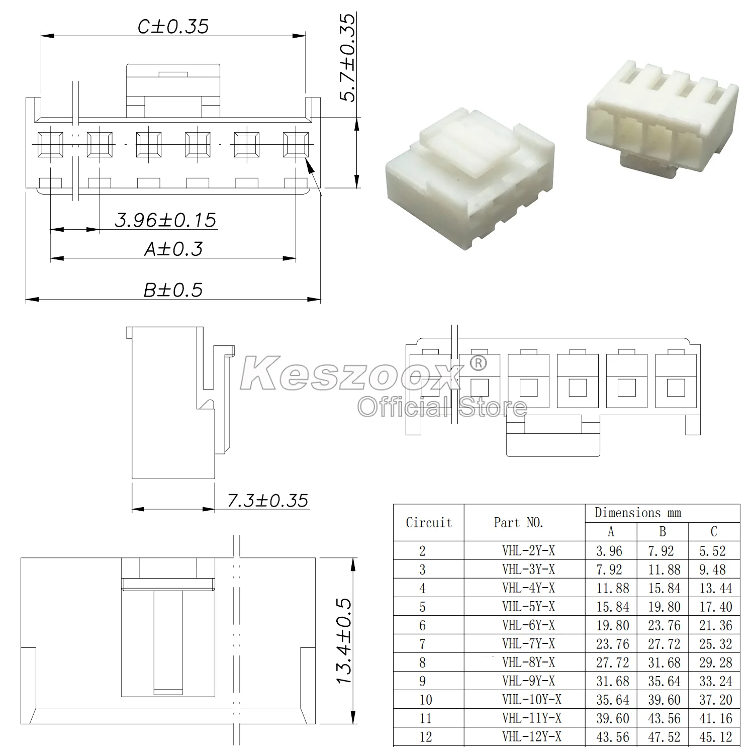 Tcenofoxy JST 3.96mm VHR VH 3.96 2-6P Male Female Connectors Housing with 20AWG Pre-crimped Cable Molex Connector Kit