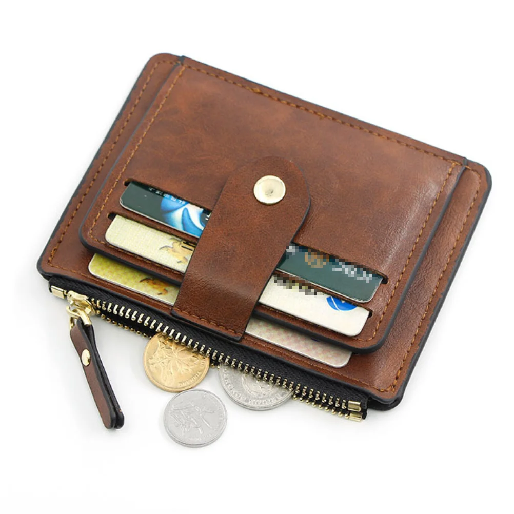 حامل البطاقة محفظة من البولي يوريثان بني متعدد البطاقات بسحاب مشبك نمط متين للنساء محفظة نقود معدنية حامل ائتمان #6