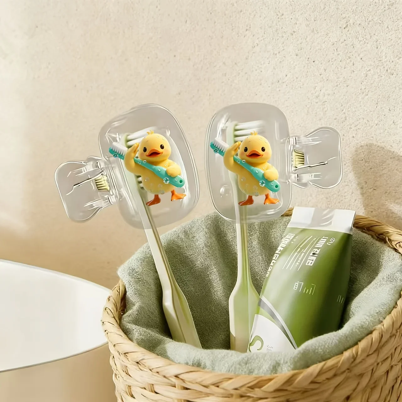 2pcs Yellow Duck Dustproof Odorless Toothbrush Holder Bathroom Accessories for Family and Business Travel Outdoor Excursions