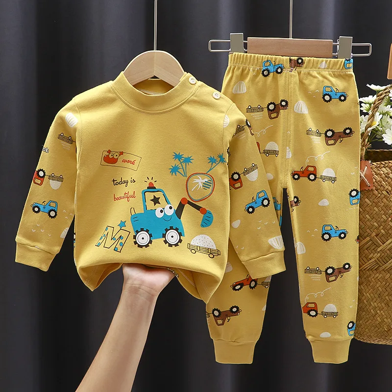 New Boys Girls Cotton Underwear Two-piece Set Autumn Winter Pajamas Loungewear Warm Cute Cartoon Pattern Children\'s Clothing Kid