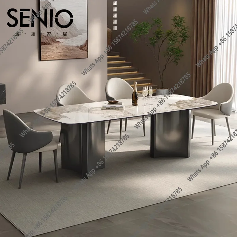 X Italian Light Luxury Rectangular Rock Slab Dining Table And Chair Combination Household Small Apartment Bright Light Advanced